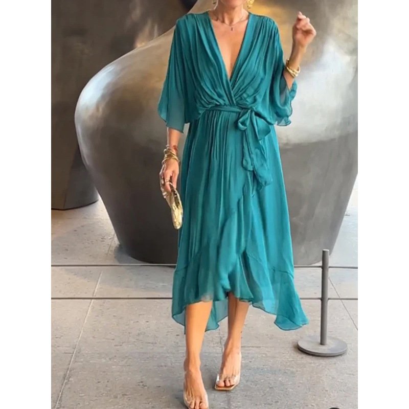 Elegant Bat Sleeve Long Dress - Image 3