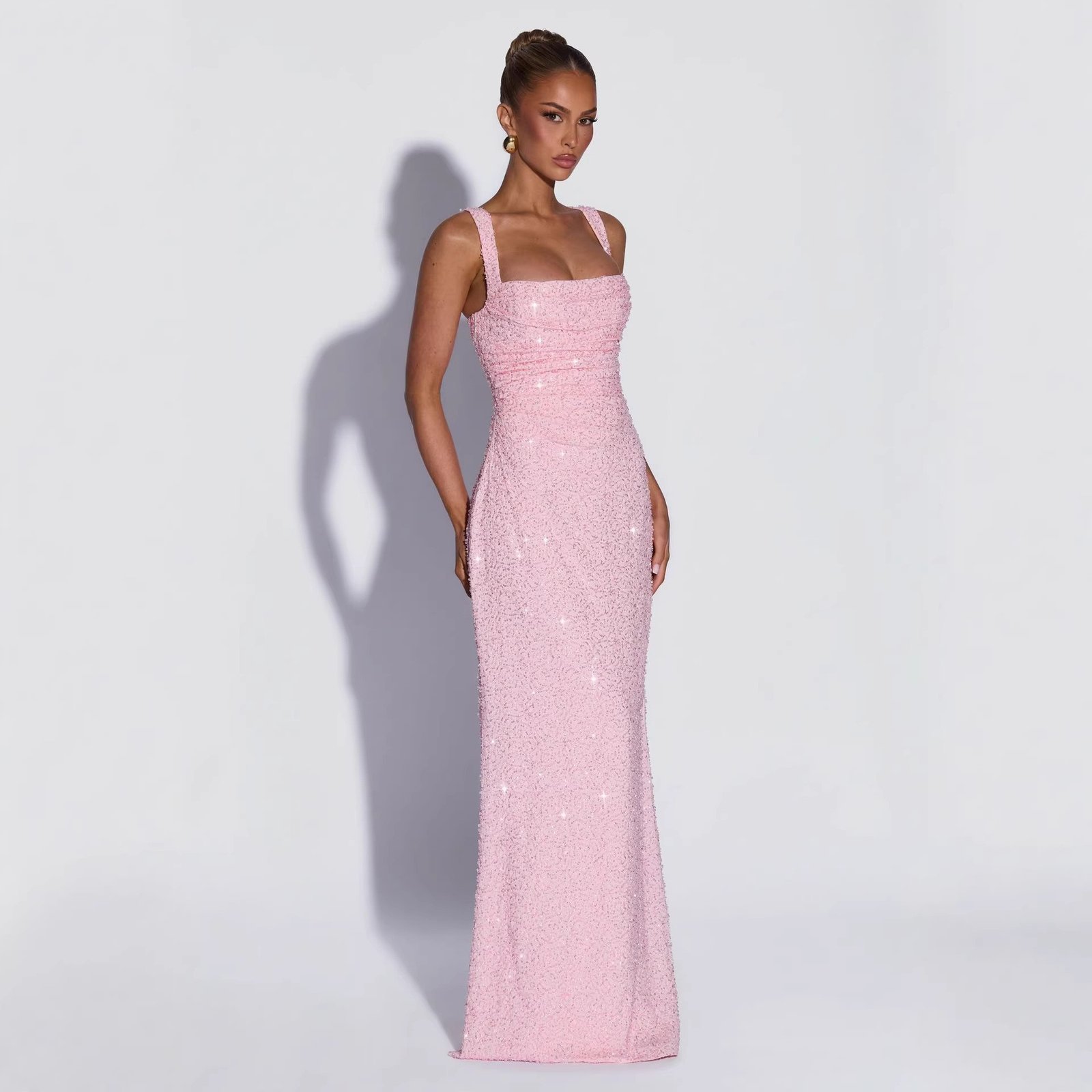 Sequined Sleeveless Tube Top Long Dress with Slit - Image 2