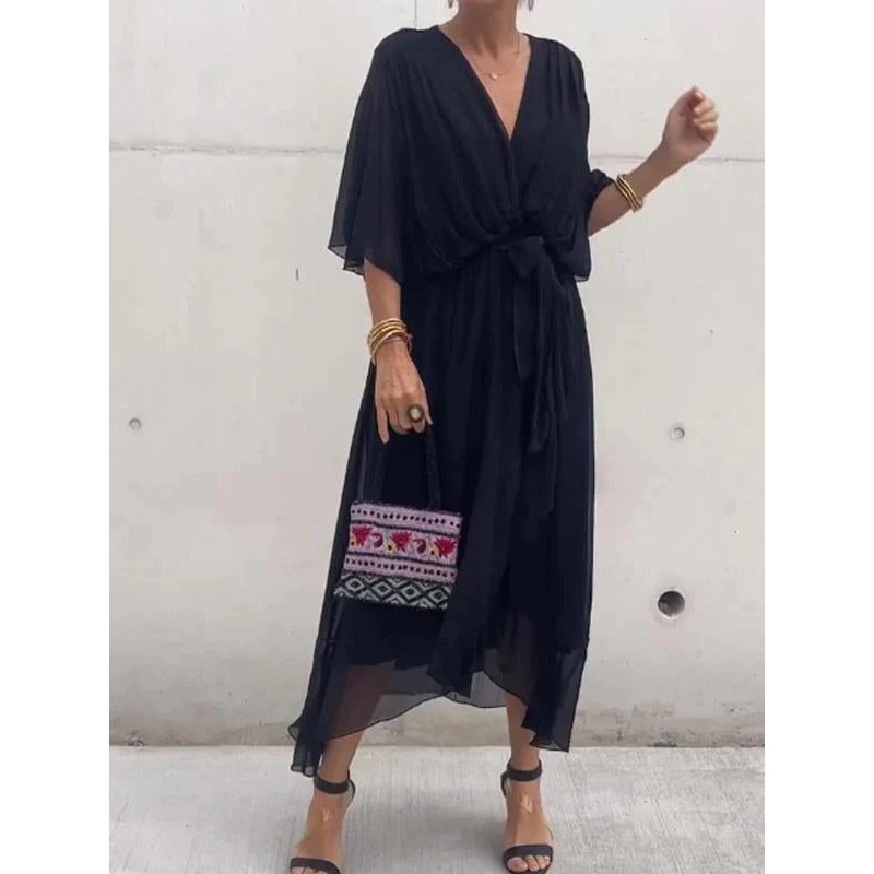 Elegant Bat Sleeve Long Dress - Image 2