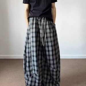 American Retro Loose Fit Plaid Trousers