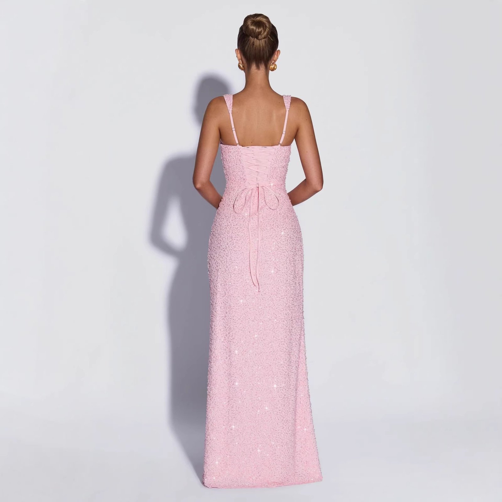 Sequined Sleeveless Tube Top Long Dress with Slit - Image 4