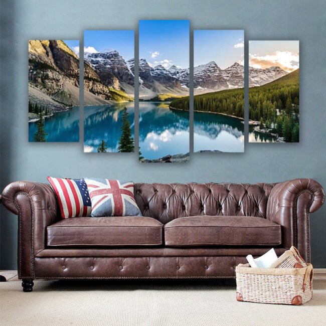 5 Piece Canvas Wall Arts Moraine Lake And Mountain Living Room Modular Modern