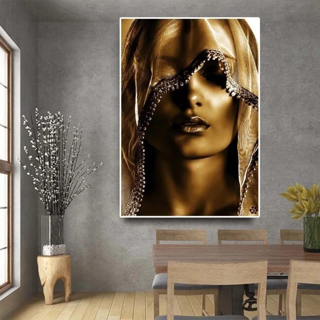 Modern Golden Noble Veil Women Canvas Paintings Nordic Wall Posters and Print