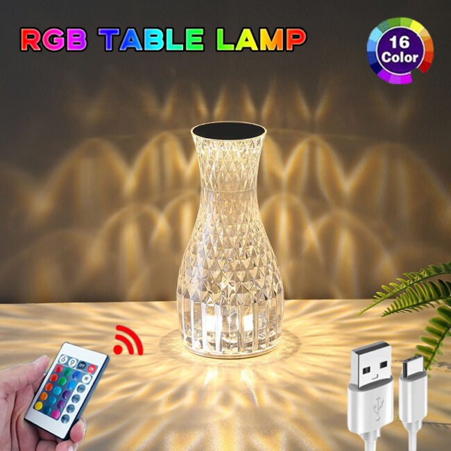 Vase Shape Atmosphere Crystal Lamp Romantic Bedside Diamond Table Lamp  Home Christmas Decorations LED Lights