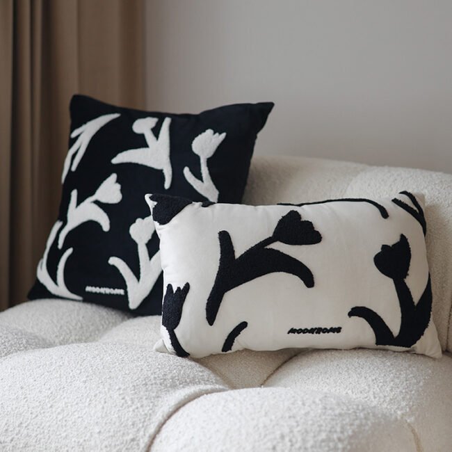 Black And White Versatile Hand Painted Embroidered Sofa Pillowcase
