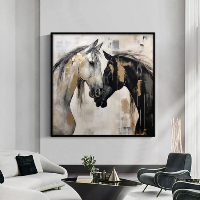 Hand-Painted Abstract Animal Horses Painting Texture Canvas Wall Art Modern